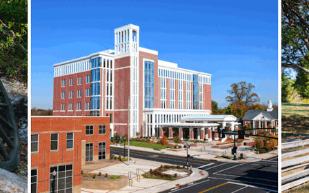 A building with a cannon in front.