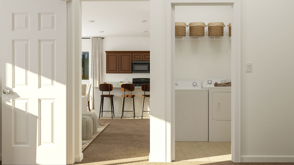 A kitchen with a dining table and chairs.