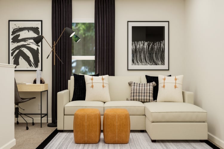 A white couch in a room.