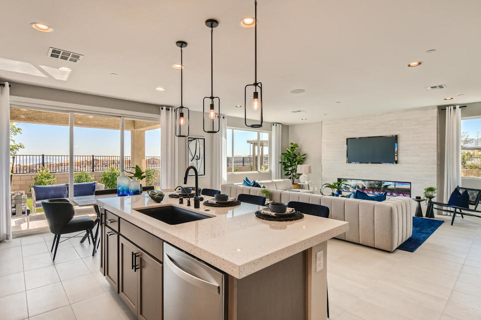 A kitchen with a large island.