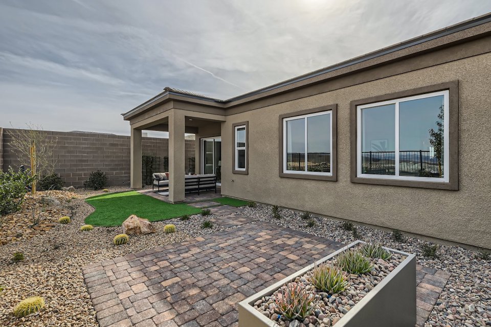 A house with a brick patio.
