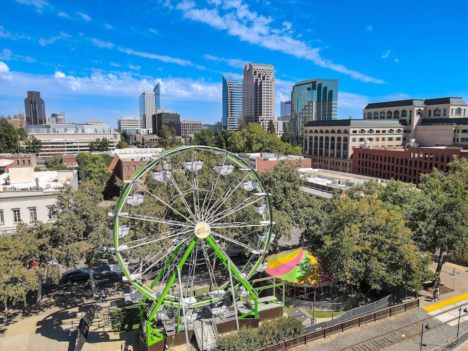 A large sculpture in a park.