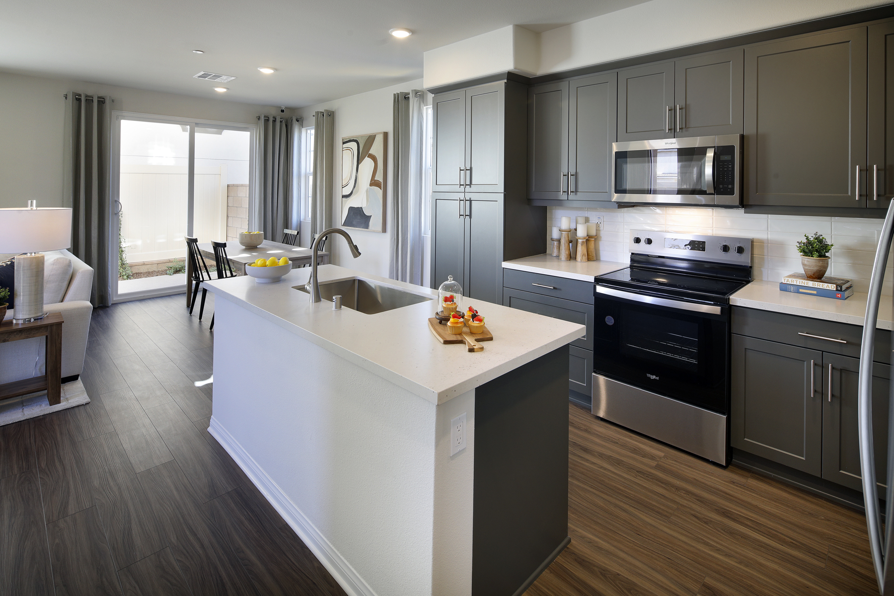 A kitchen with a large island.