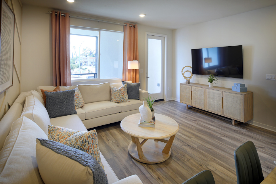 A living room with a tv and couches.