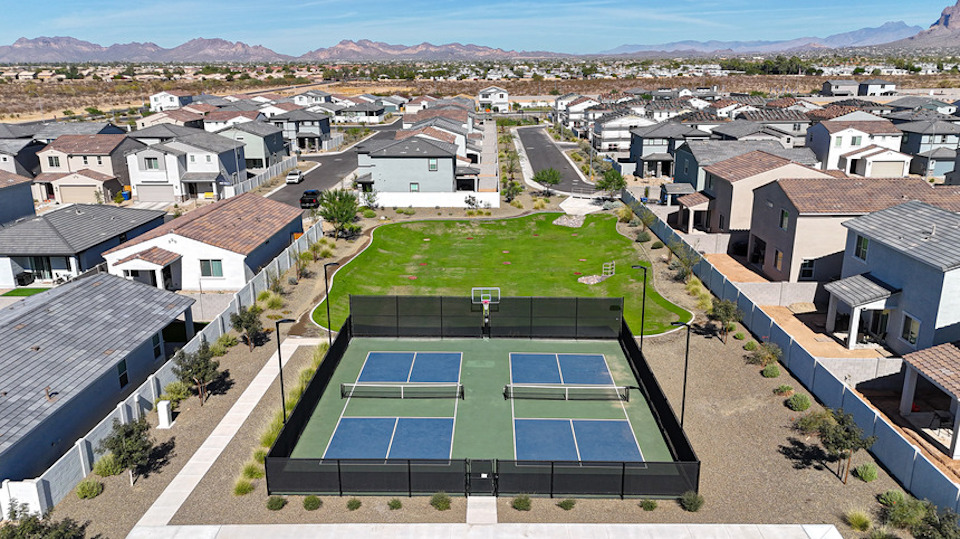 Aerial view of a neighborhood.