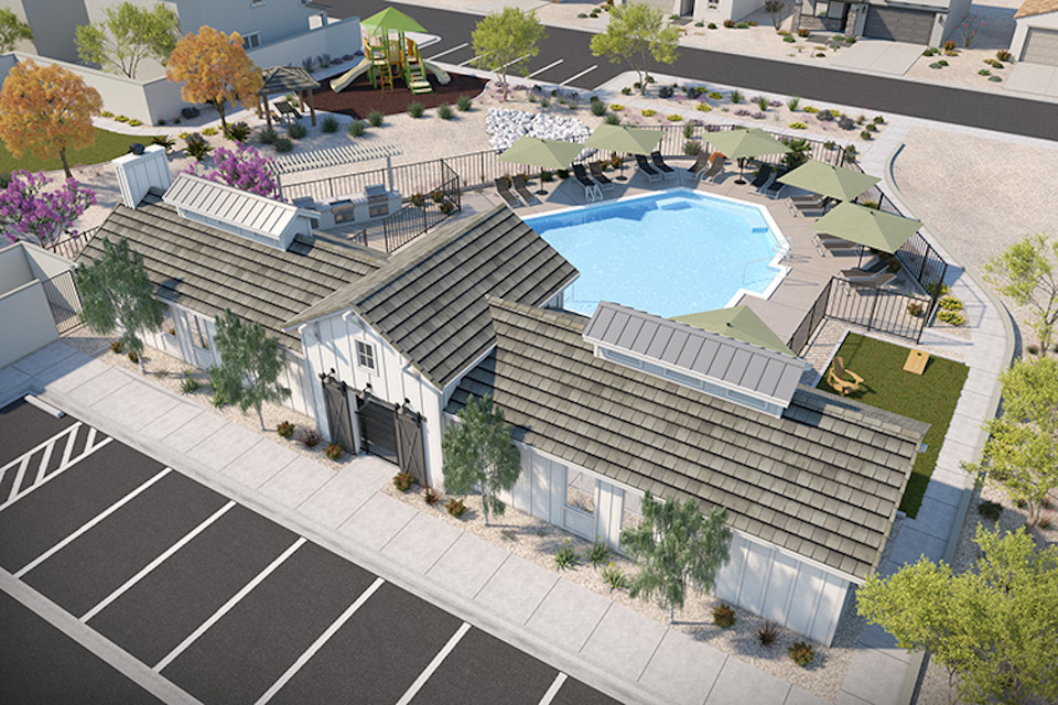 A high angle view of a building.