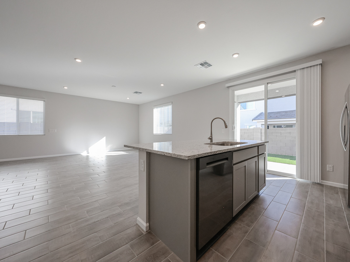 A kitchen with a large island.