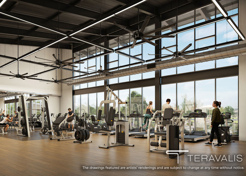 People working out in a gym.