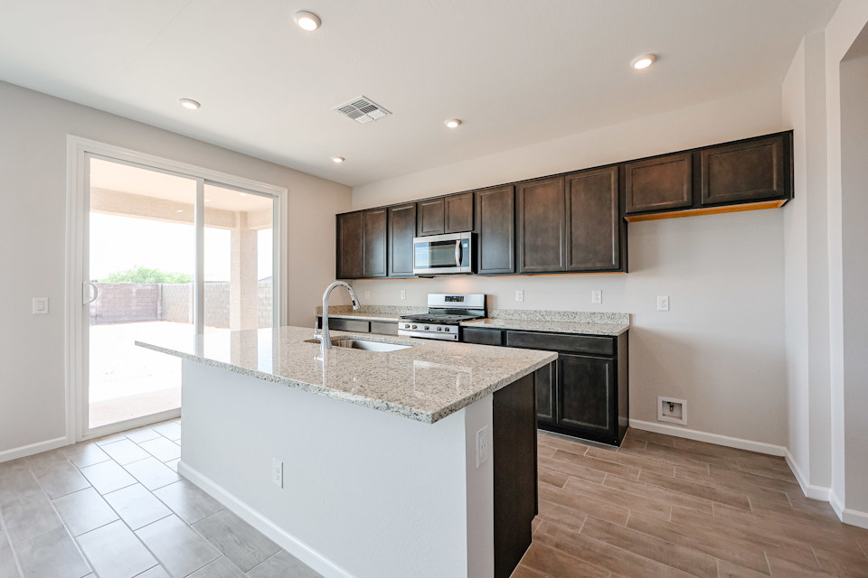 A kitchen with a large island.