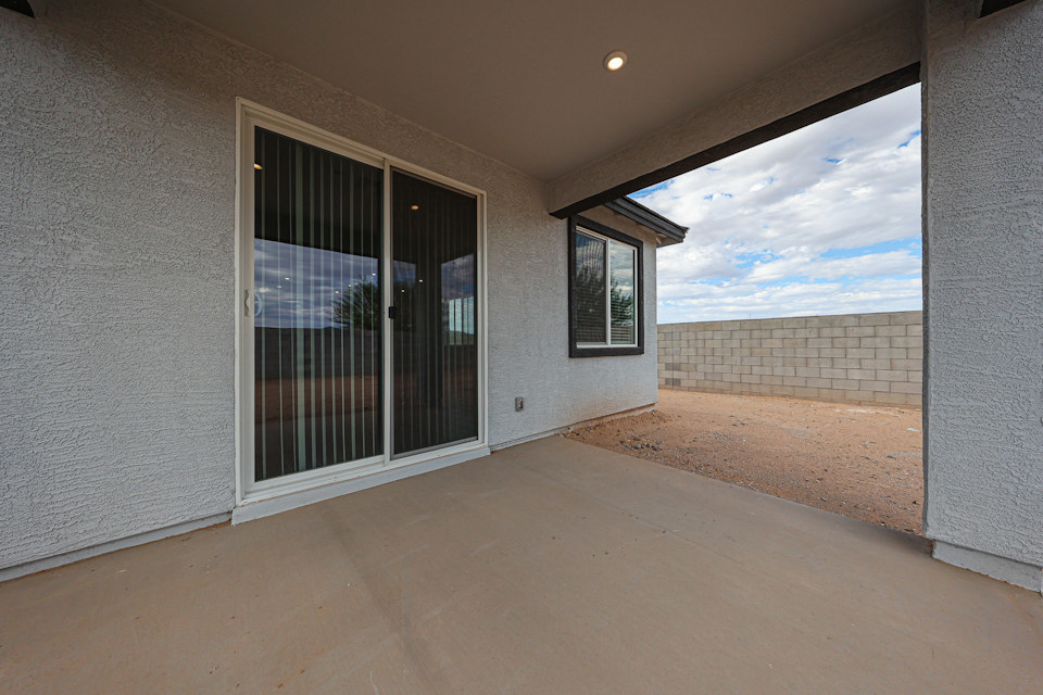 A room with a glass door.