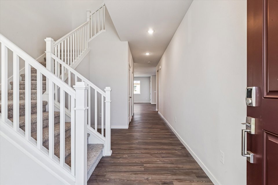 A white staircase in a house.