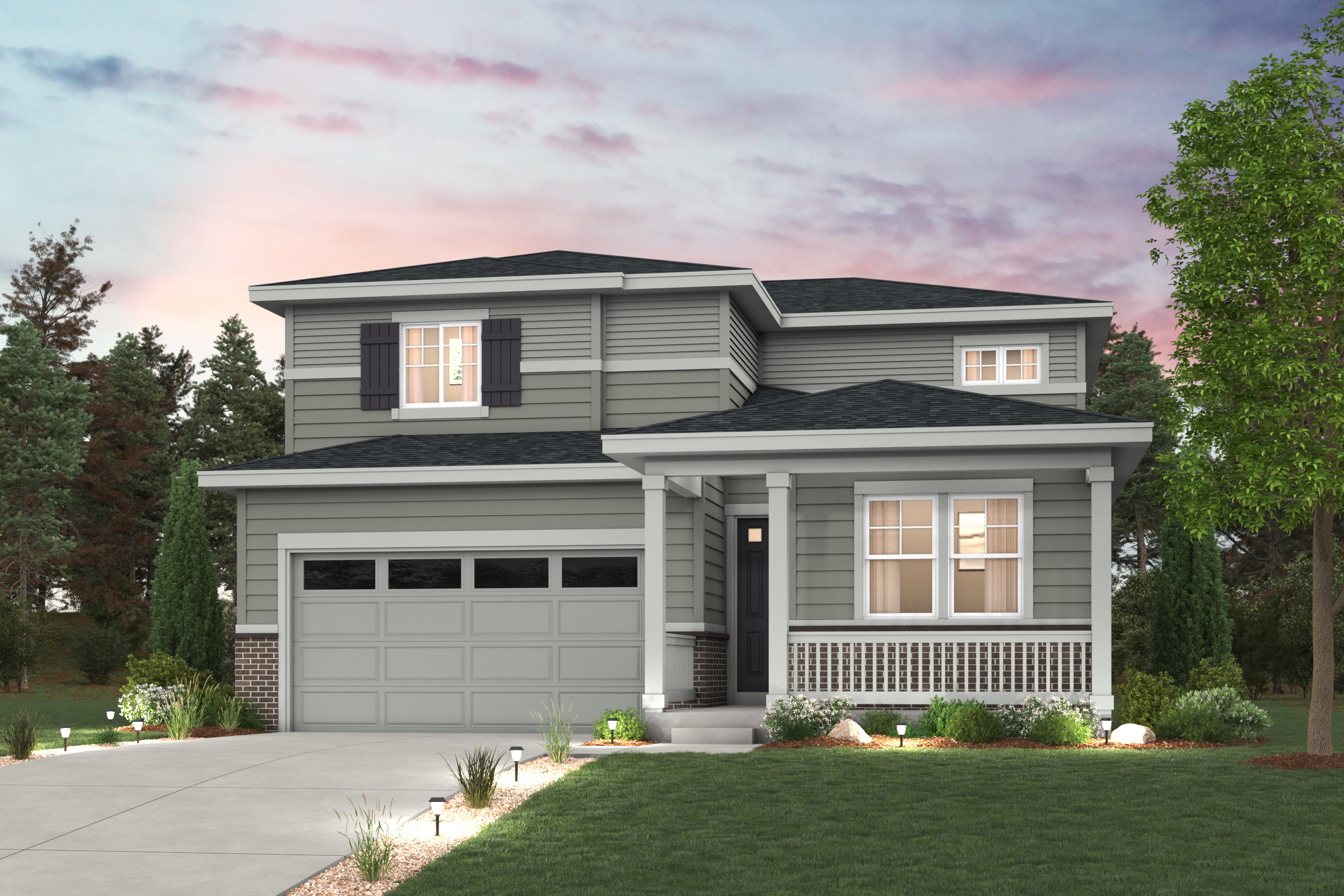 A house with a garage. Elevation C Platte Rendering