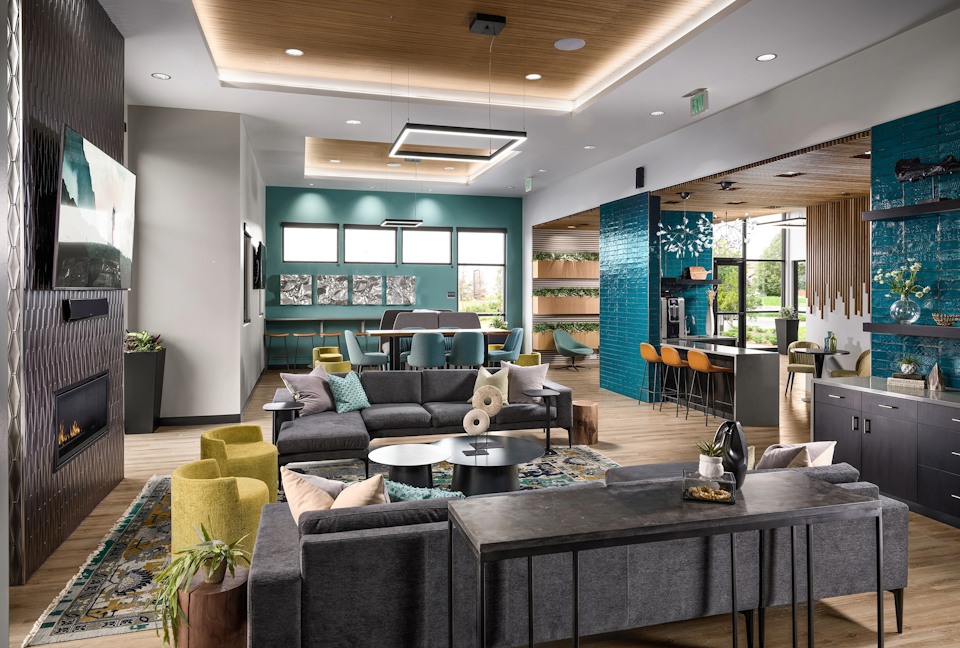 A living room with a fireplace.