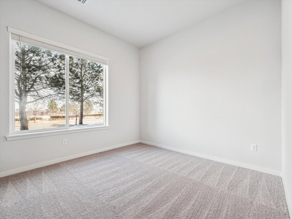 A room with a window and a carpet.