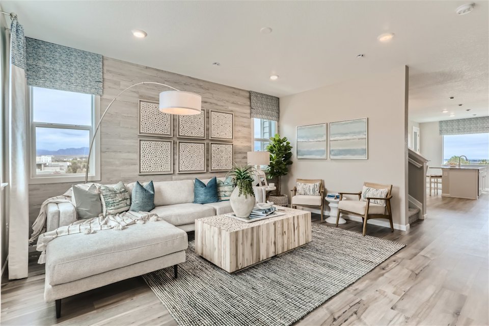 A large room with a bed and a couch.