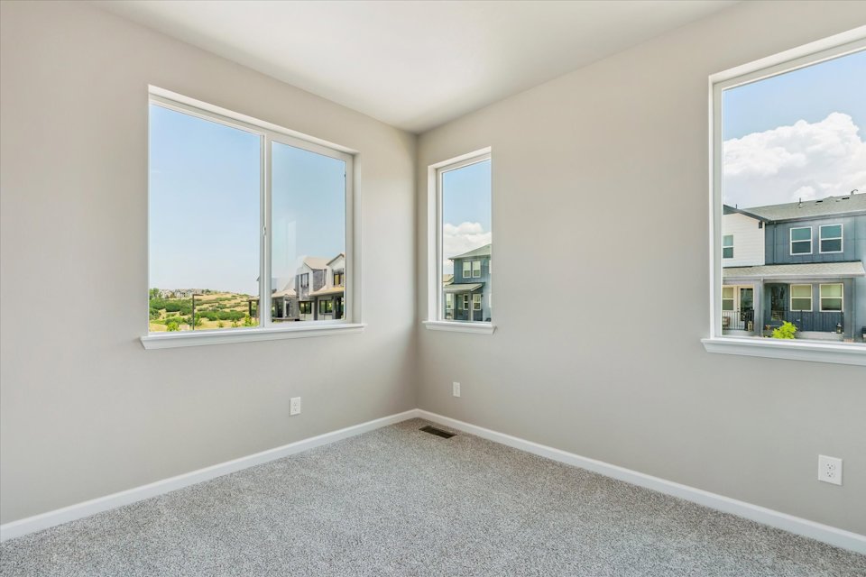 A room with windows and a carpet.