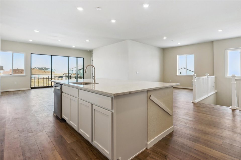 A kitchen with a large island.