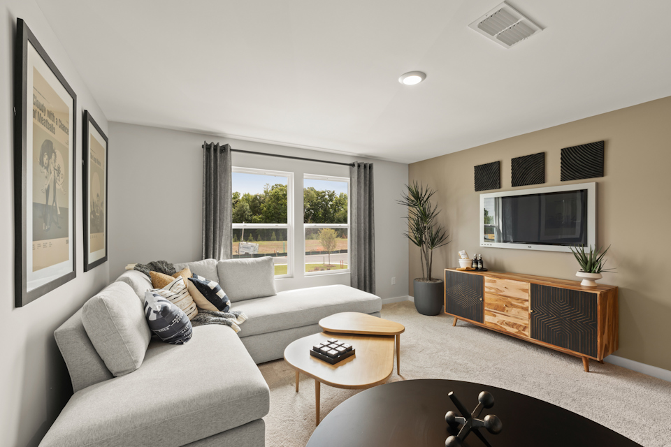 A living room with a tv and couches.