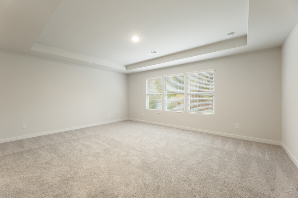 A room with a carpet and a window.