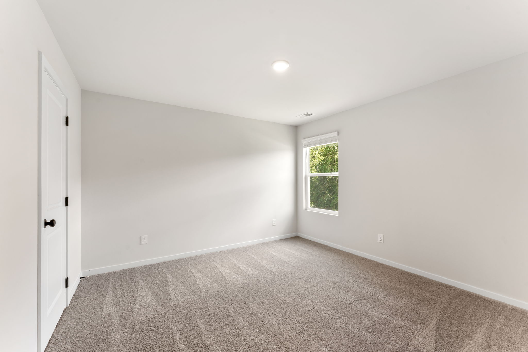 A room with a carpet and a window.