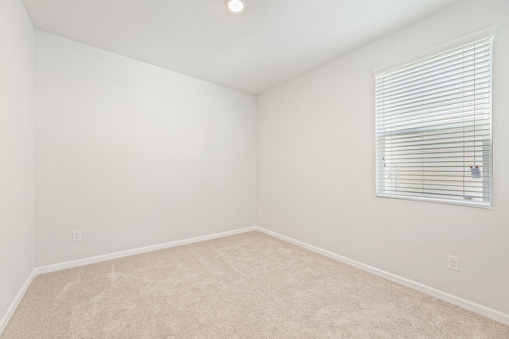 A room with a window and a carpet.