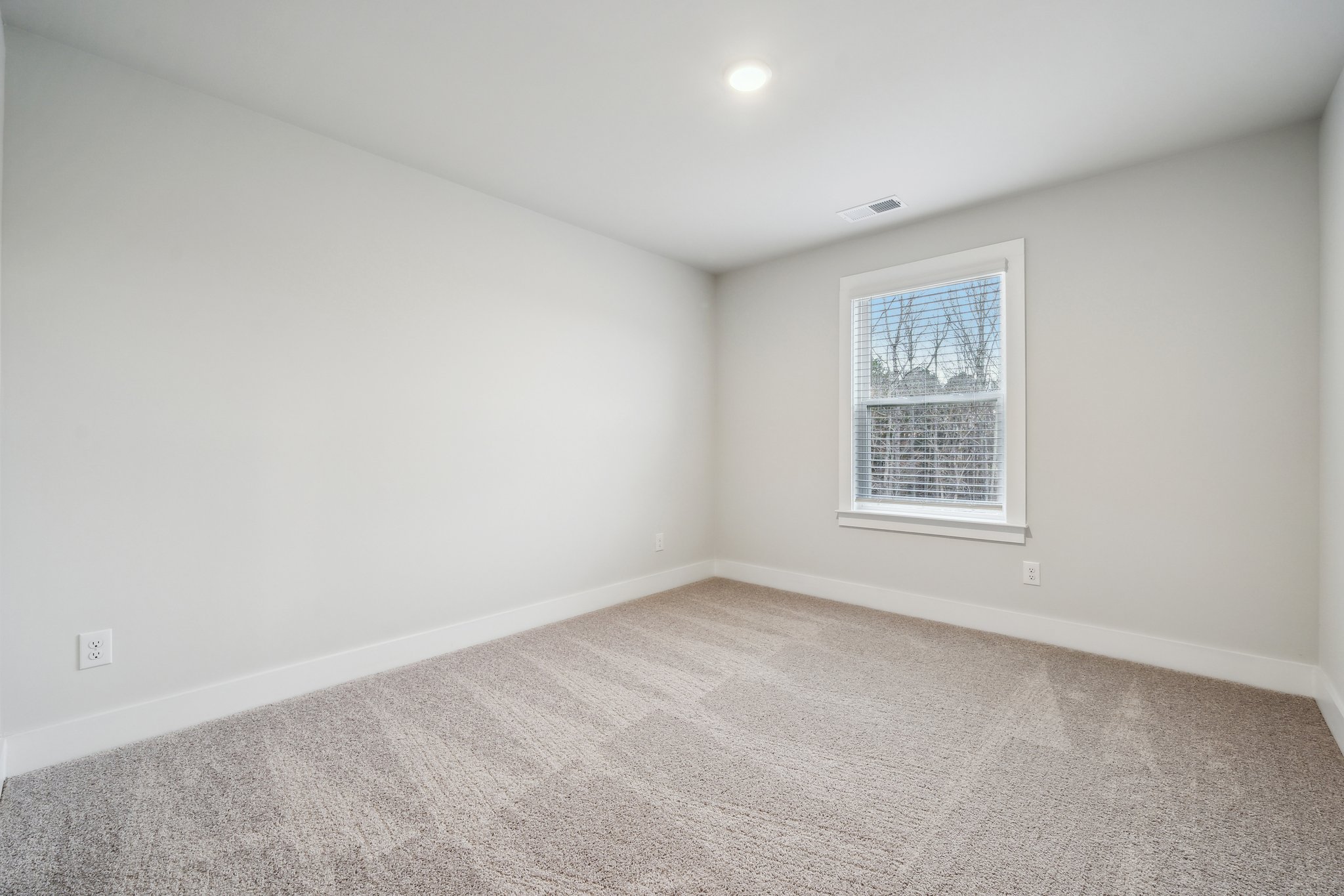 A room with a window and a carpet.