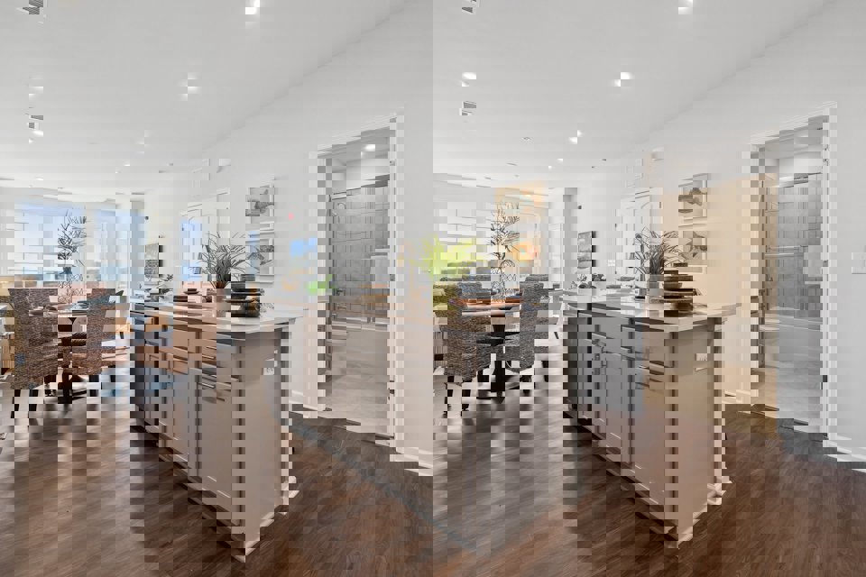 A kitchen with a large island.