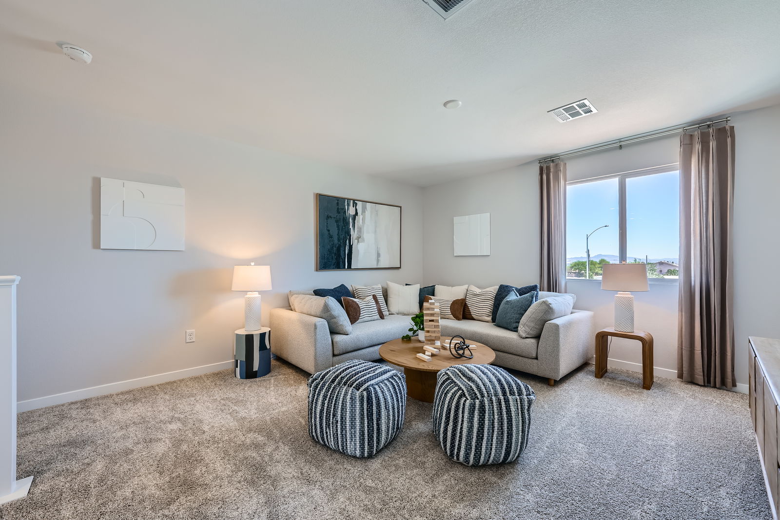 A living room with a couch and a coffee table.