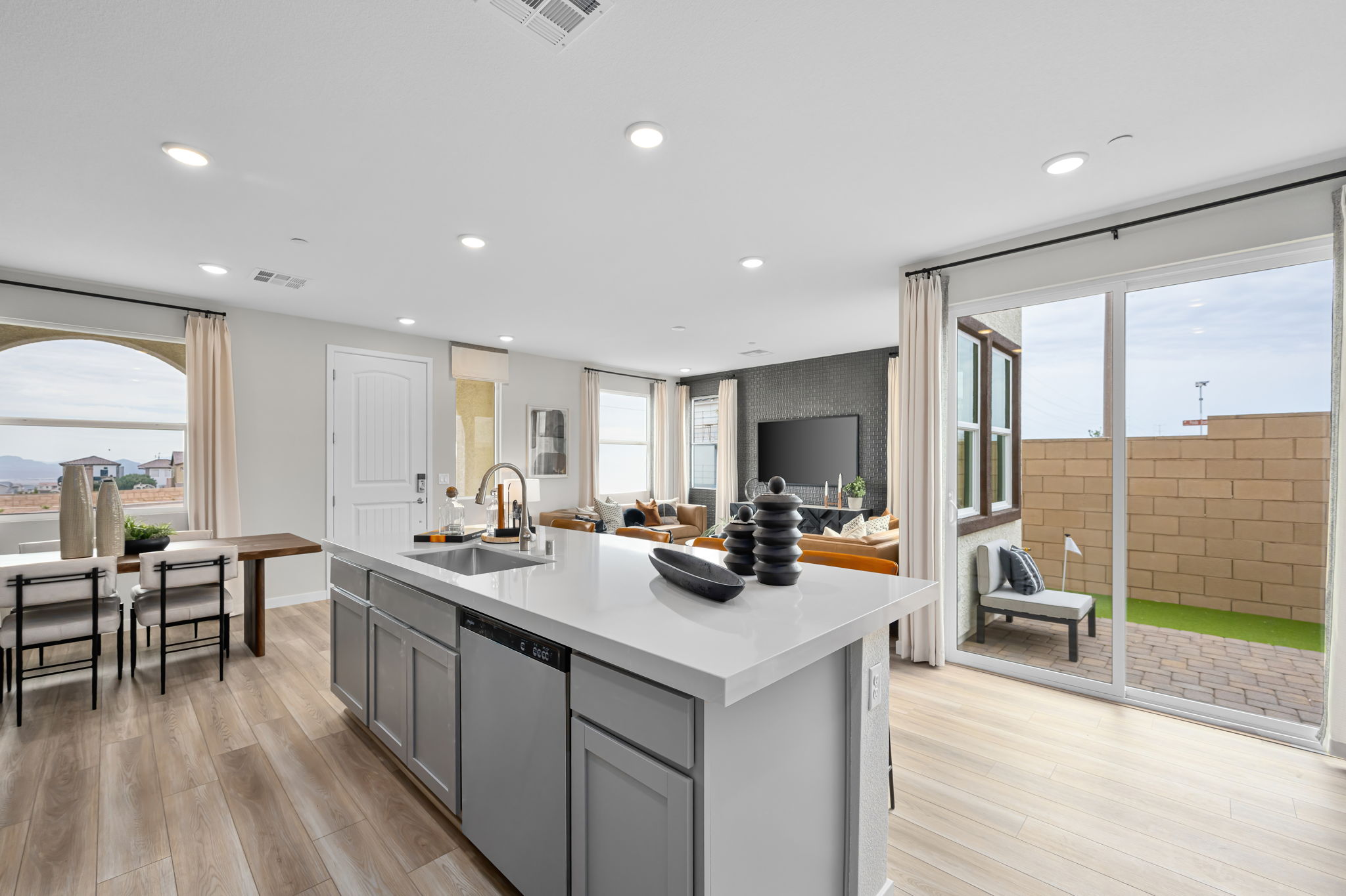 A kitchen with a large island.