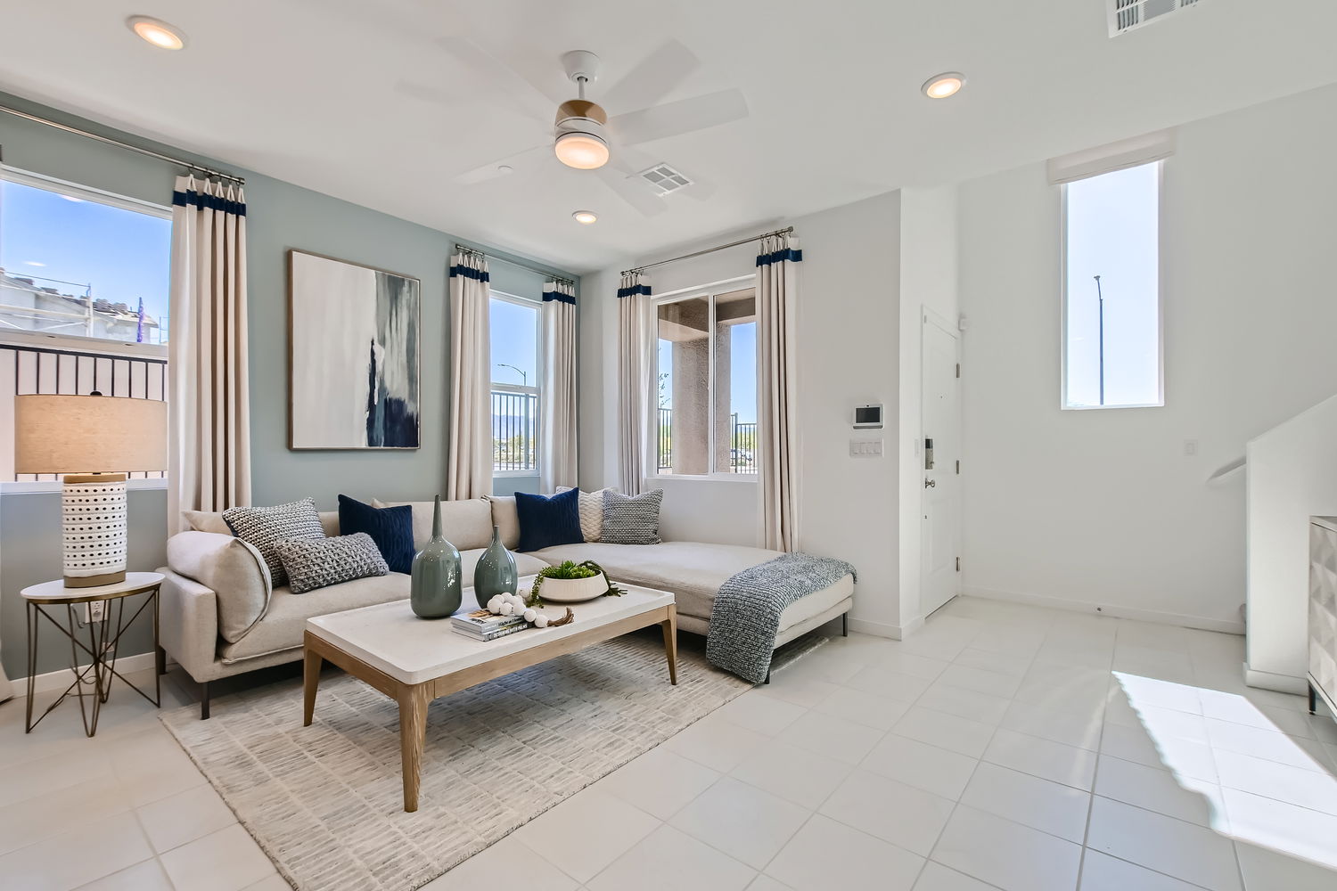 A living room with a couch and a coffee table.
