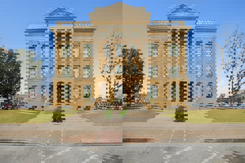 A large building with columns.