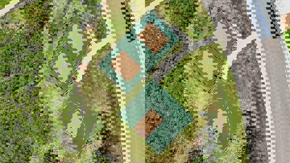 A large green field.