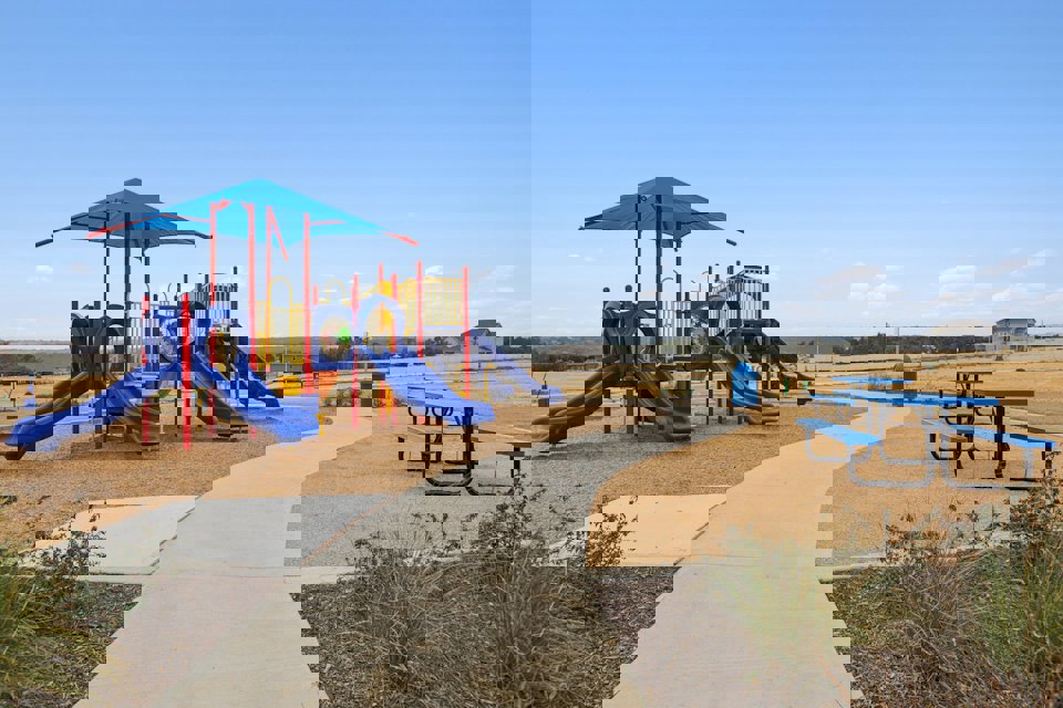 A blue and red playground.