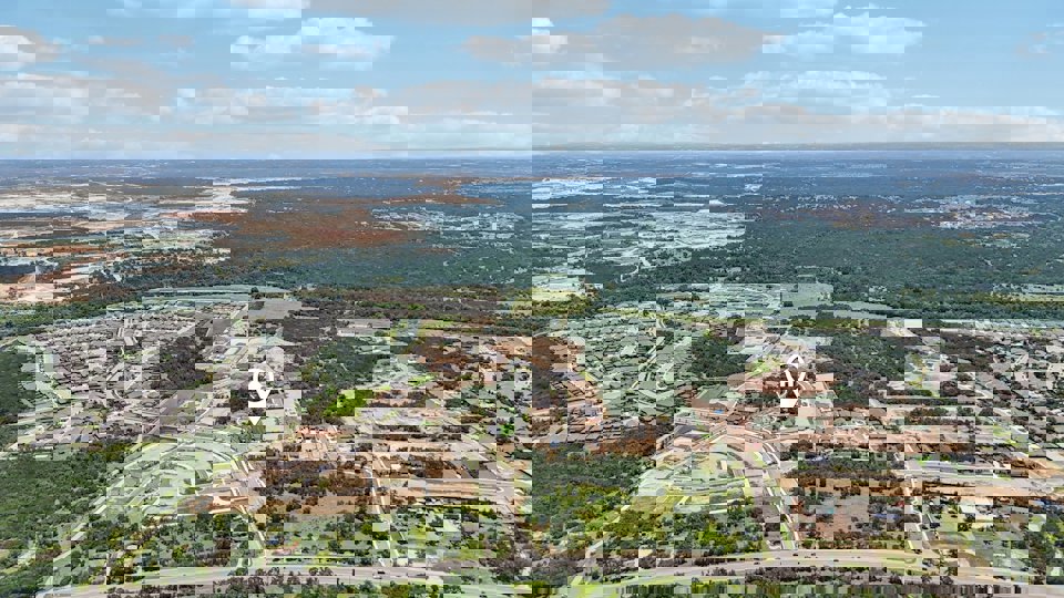 An aerial view of a city.