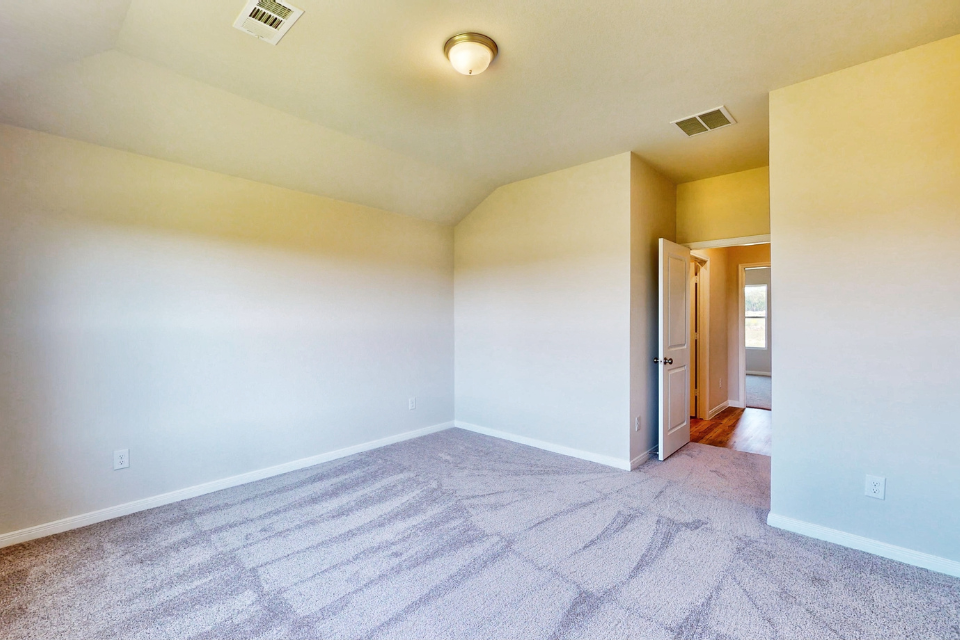 A hallway with a carpet.