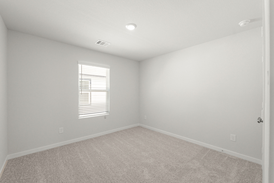 A room with a carpet and a window.