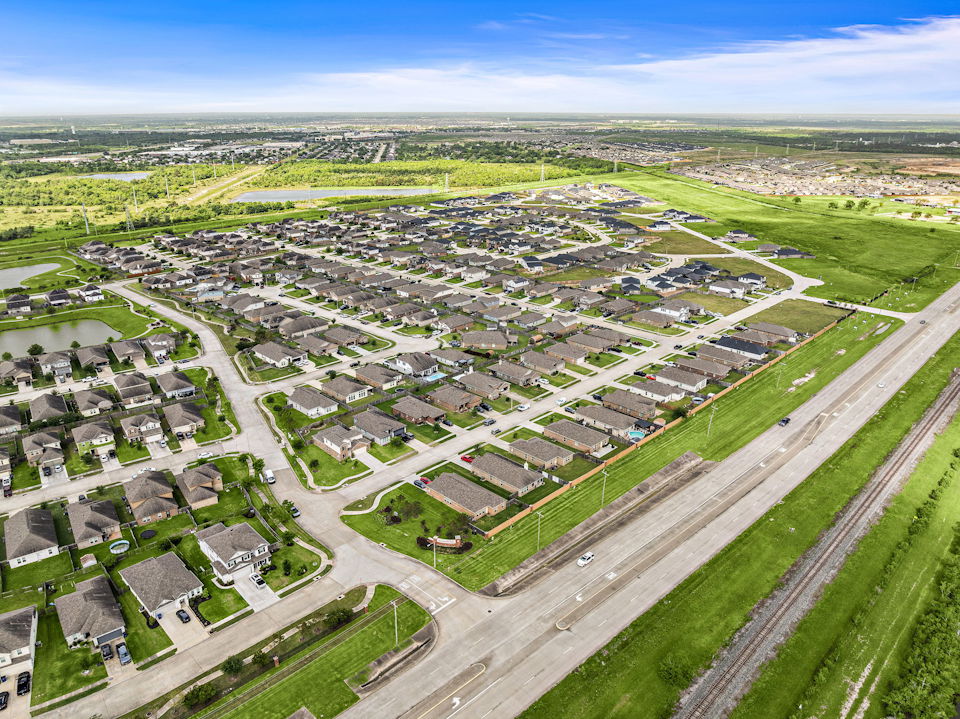 An aerial view of a city.