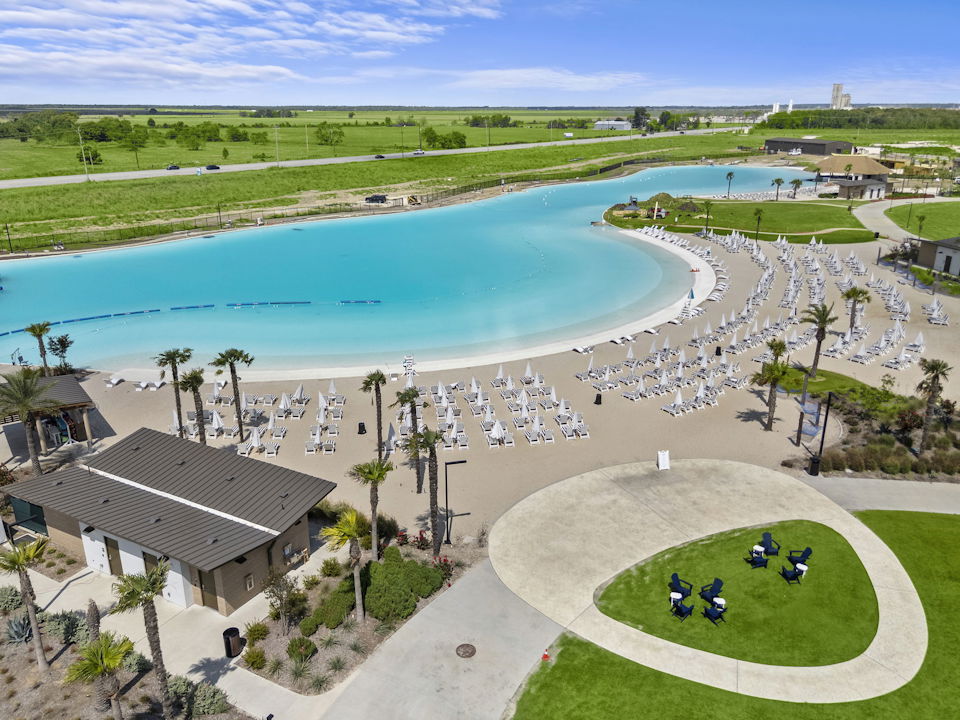 A pool with people on it.