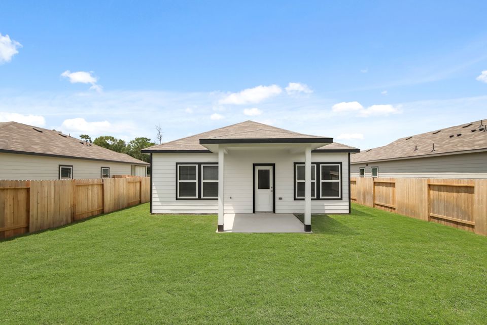 A small white house.