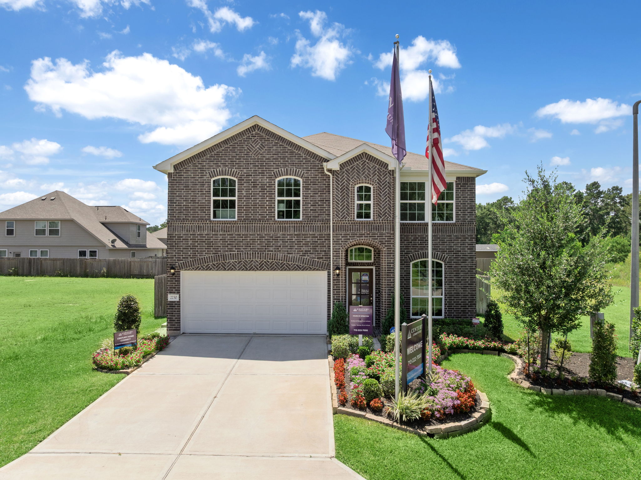 A building with flags on the front.
