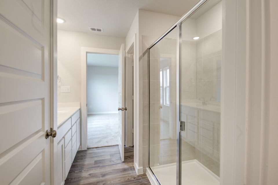 A shower in a bathroom.