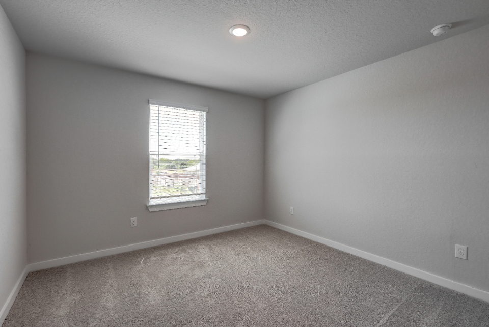 A room with a window and a carpet.