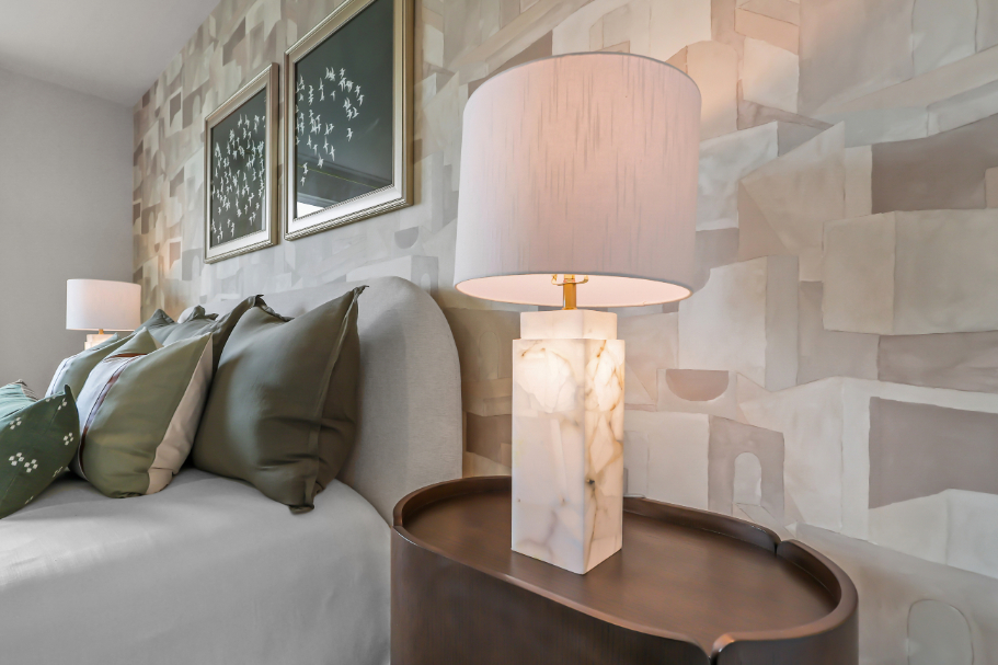 A lamp on a table.