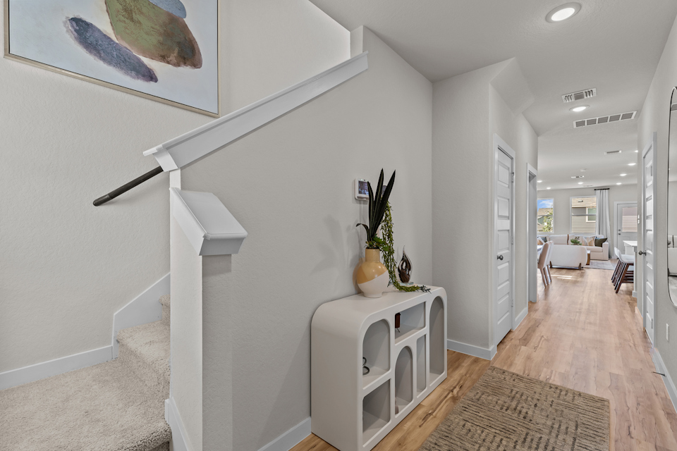 A white staircase in a house.