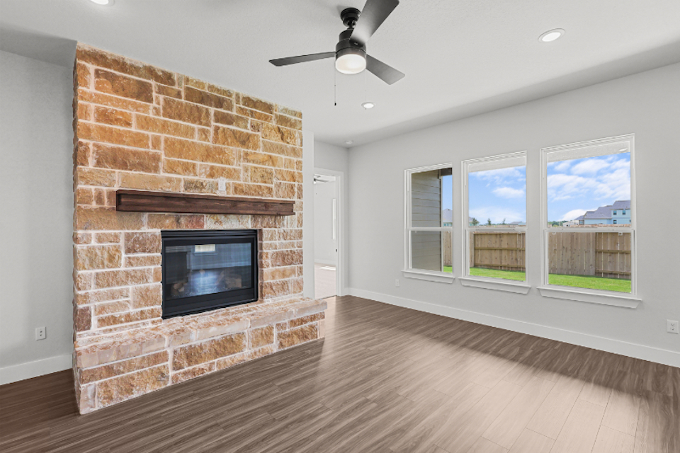 A fireplace in a room.