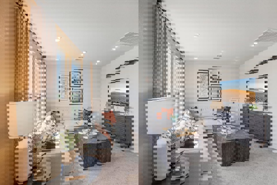 A living room with a couch and a coffee table.