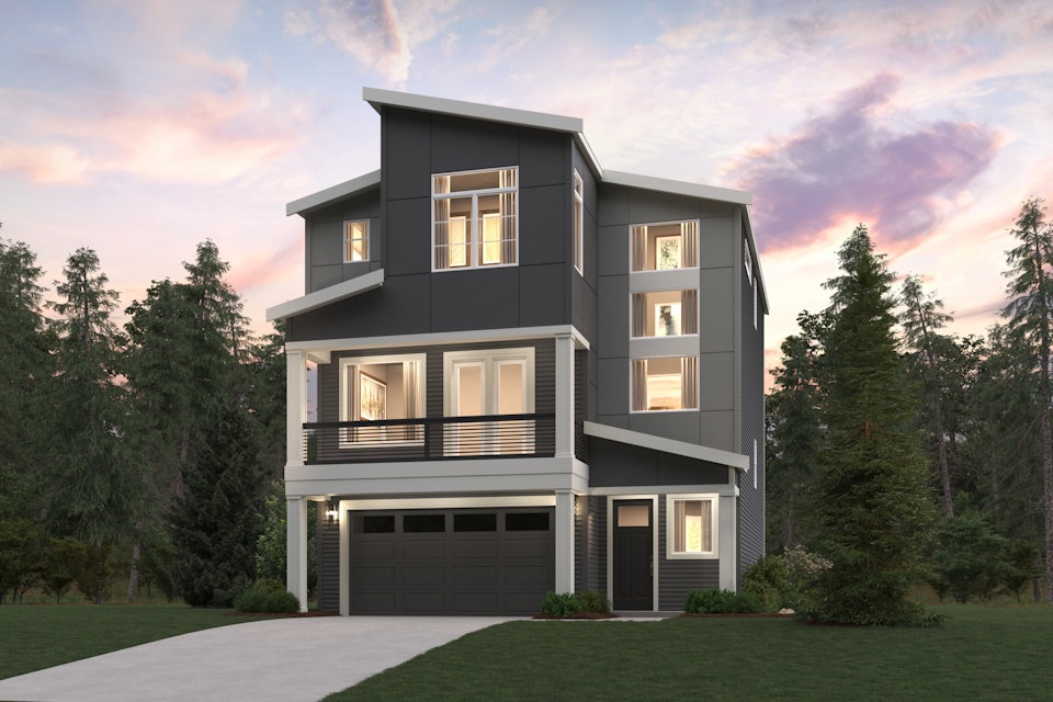 A house with trees around it.