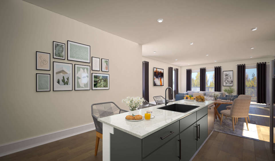 A kitchen with a sink and a tub.