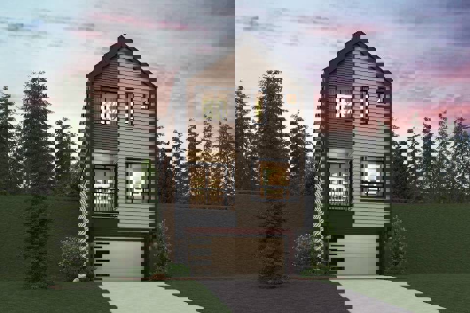 A house with a garage.