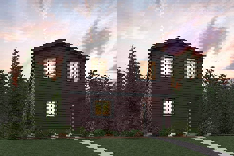 A house with a grass yard.